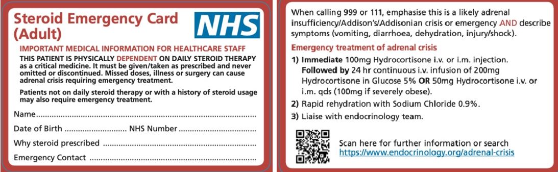Steroid emergency card